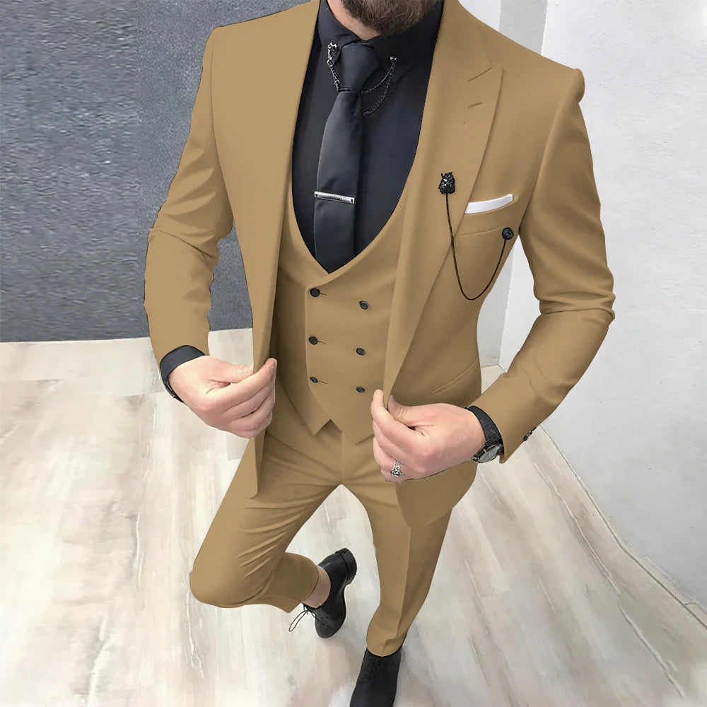 2025 Latest Design Men Suits Fashion Wedding Tuxedo Formal Casual Business Groom 3 Piece Male Suit Slim (Blazer+Vest+Pants)