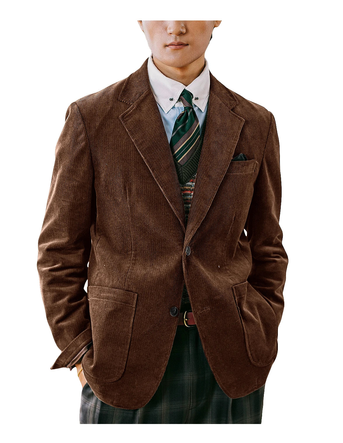 Men's Corduroy Blazer British Style Notched Lapel Casual Slim Fit Suit Jacket For Business Wedding Daily Wear Party