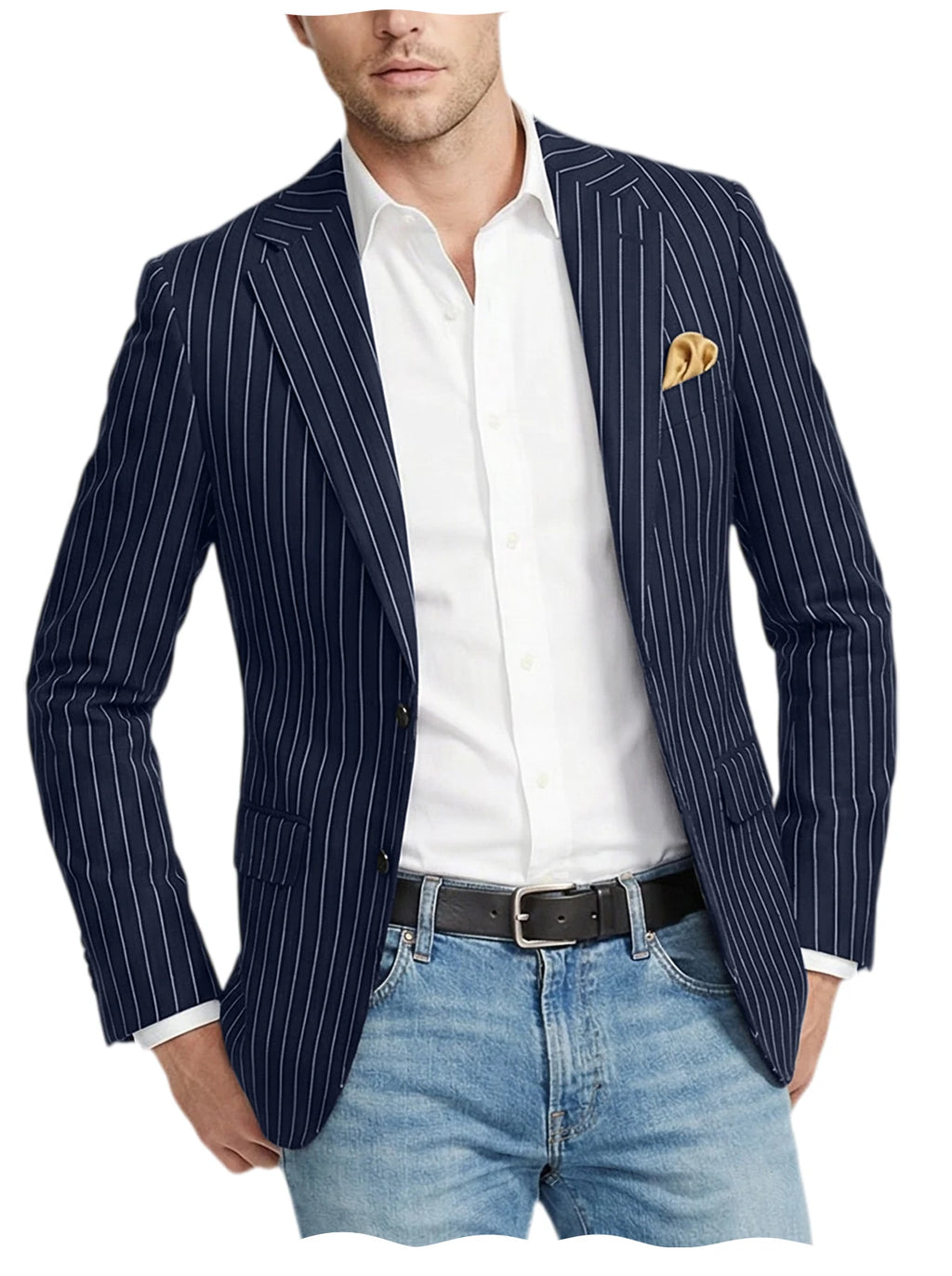 Men's Pinstripe Blazer Jacket Casual Slim Fit  Business Striped Blazer with Pocket Lightweight for Party Wedding Streetwear