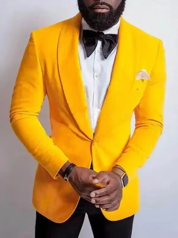 2 Piece  Yellow Jacket Black Pants Formal Wedding Men Suits Groom Tuxedo Prom Slim Fit Blazers High Quality Custom Set Costume