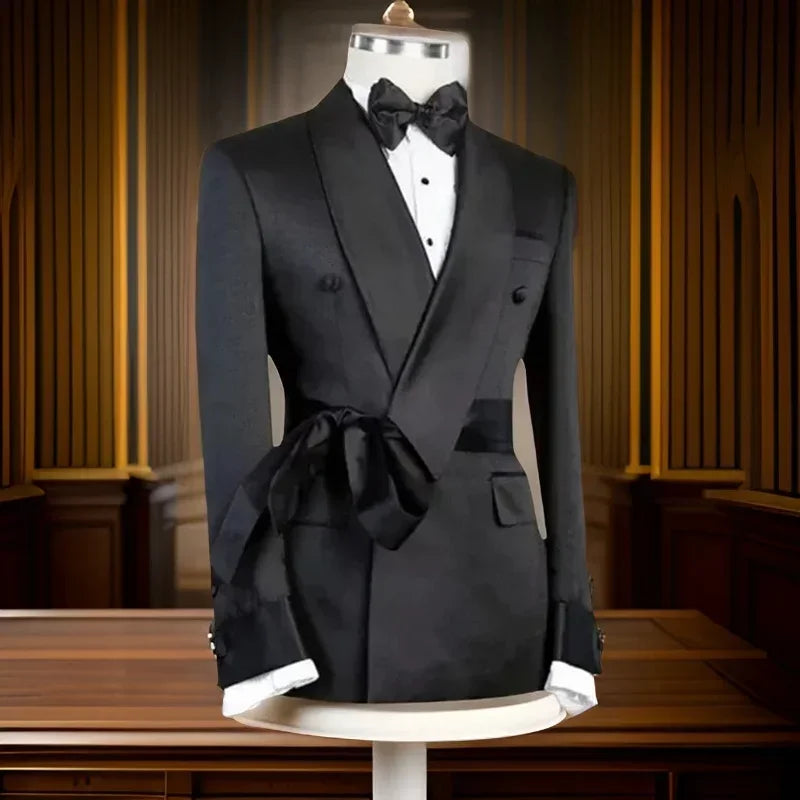 Formal Men Suit Jacket With Belt Single 1 Piece Slim Fit Male Blazer With Double Breasted Fashion Wedding Suit Coat 2025