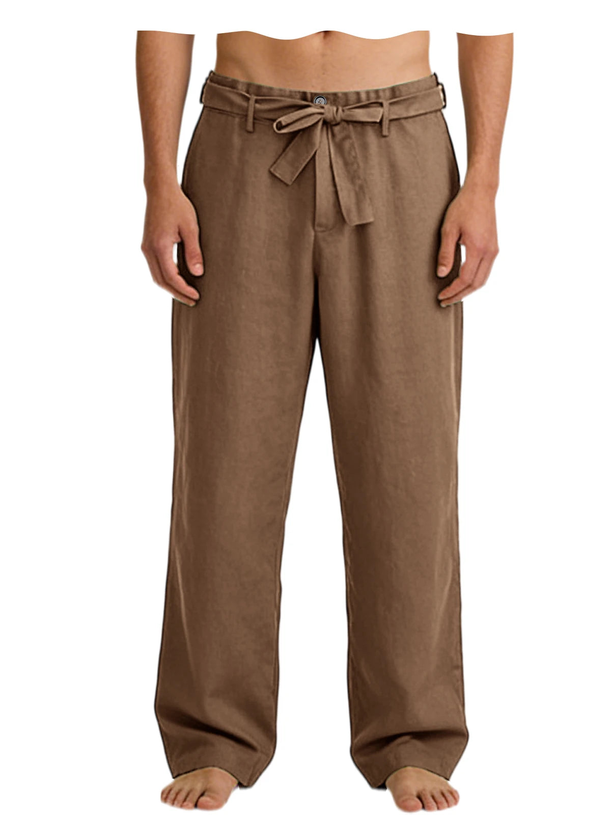Vintage Men's Tie Waist Linen Blend Pants High Waist Wide Leg Casual Trousers Soft Breathable Lounge Pants for Men