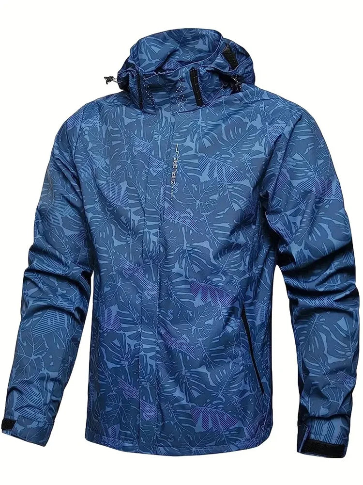 Men's Casual Waterproof Windbreaker Jacket Full Zip Up Hooded Shell Outdoor Hiking Coat For Autumn Plus Size