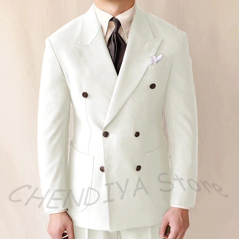 British Style Men Suits Casual Business Double Breasted Suit Jacket Wedding Groom Business Social Banquet Tuxedo Costume