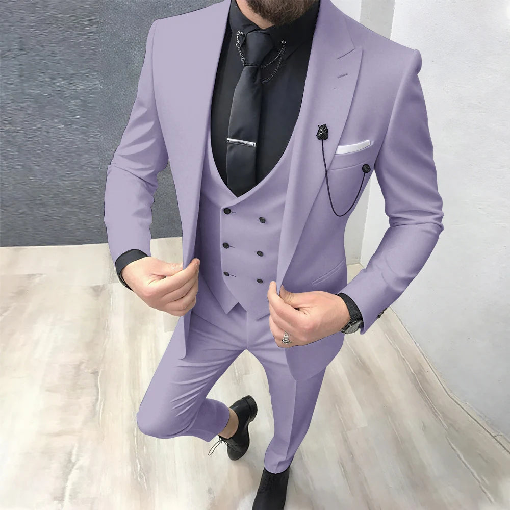 2025 Latest Design Men Suits Fashion Wedding Tuxedo Formal Casual Business Groom 3 Piece Male Suit Slim (Blazer+Vest+Pants)