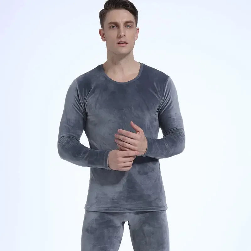 Mens Underwear Suit Golden Velvet Thermal Underwear Men's Suit Thickened Plush Double-sided Velvet Winter Thermal Underwear