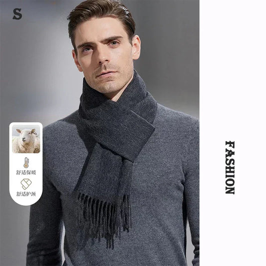 High Quality 100% Wool Scarf Autumn Winter Men Women  Solid Versatile Classic Business Popular Scarves Soft Thick Muffler Male