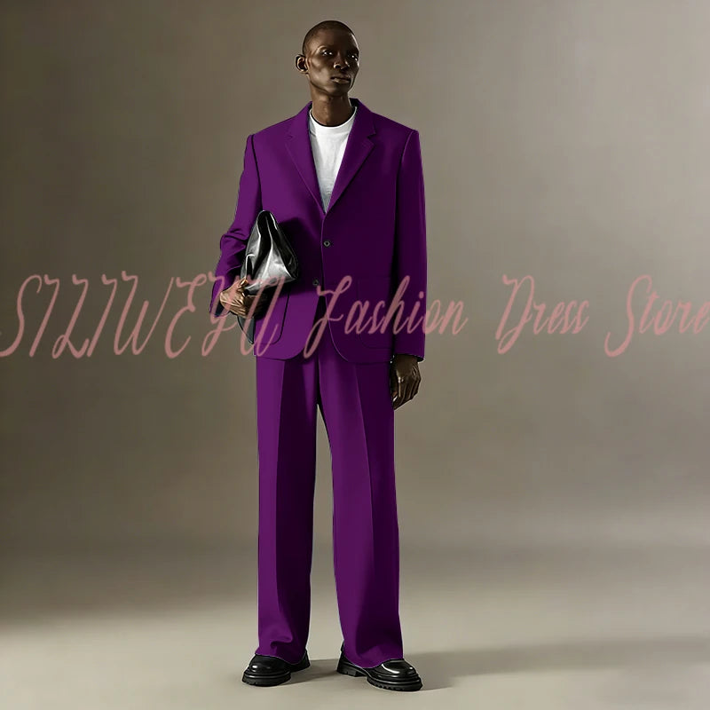 Loose Casual Men Suit Sets 2 Pieces Jacket Pants Business Blazer Set Social Party Fashion Trousers Roupas Masculino