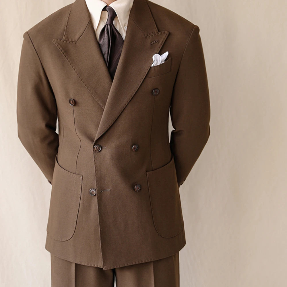 British Style Men Suits Casual Business Double Breasted Suit Jacket Wedding Groom Business Social Banquet Tuxedo Costume