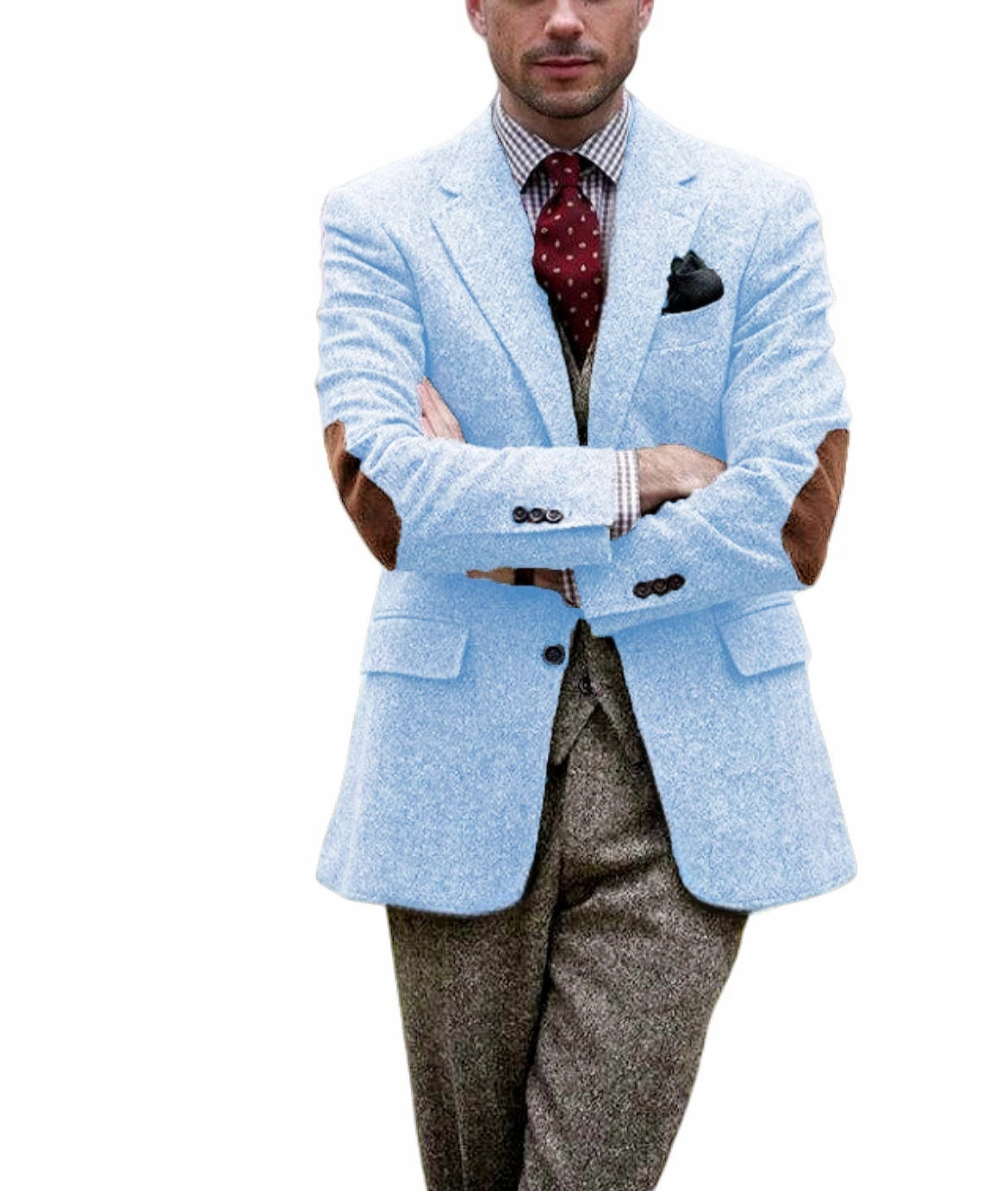 Men's Tweed Blazer Notched Lapel Wool Blend With Elbow Patches Casual Suit Jacket For Business Wedding Daily Wear Party