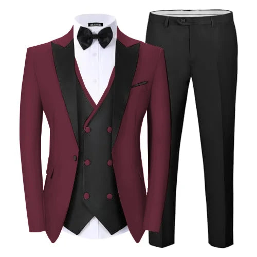 Stylish Formal Men's 3-Piece Suit Peak Lapel Blazer Vest Pants Set Slim Fit Wedding Business Tuxedo