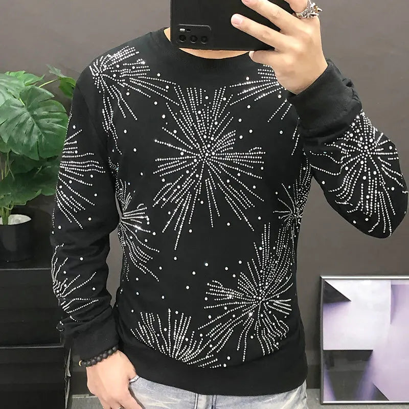 Fall Forage chaud Sweat-shirt brillant Men Sudaderas Para Hombre Hip Hop Rimestones Sweathirt Sweat Long Mancheve Men Men Sweethirt