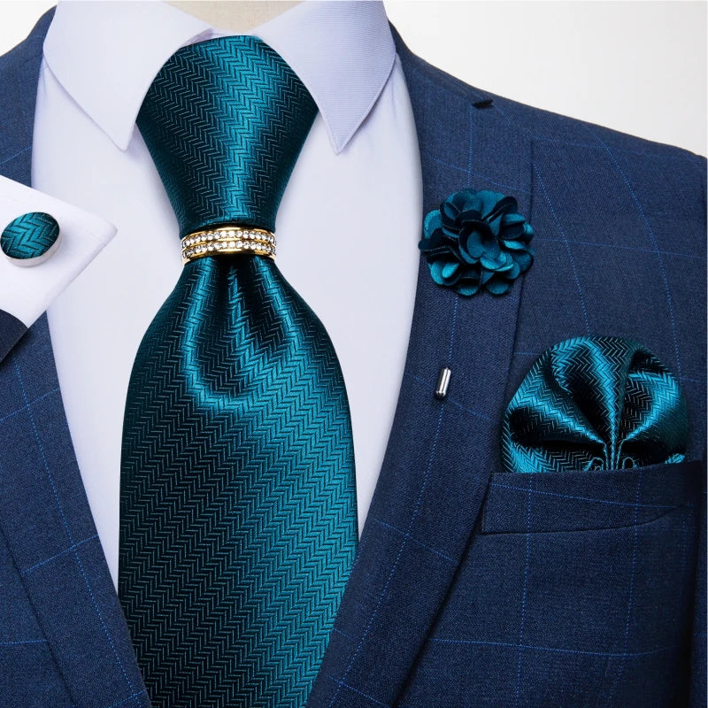 8cm Men Silk Tie White Solid Necktie Men's Formal Wedding Party Ties Cufflinks Hanky Flower Brooch Set Men Gift Corbatas DiBanGu