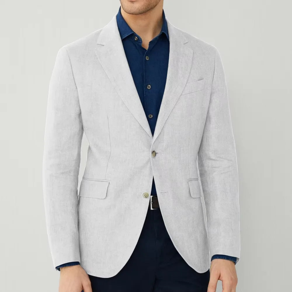 Men‘s Linen Suit Jacket Solid Color Slim Fit Notch Lapel Flap Pocket Two Buttons Lightweight Breathable Blazer Summer Wedding  ﻿