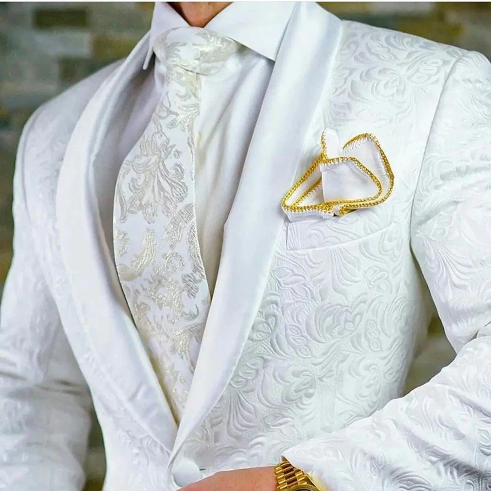 Luxury White Jacquard Men's Suit Jacket High-quality Male Formal Occasions Weddings Banquets Groom Blazer Jacket 1 Piece set