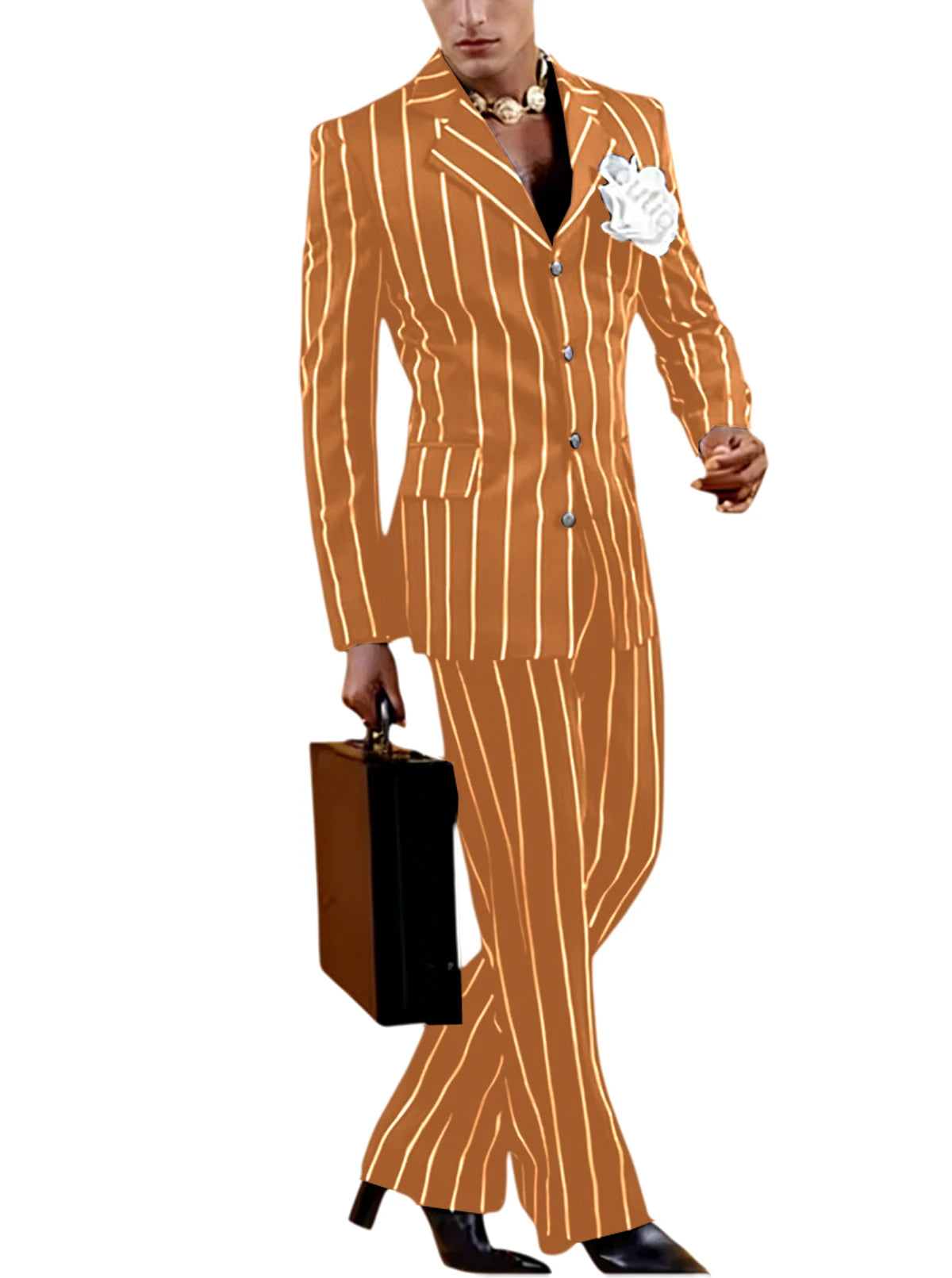 Men's Vintage Pinstripe 2 Piece Suit Set Double Breasted Peak Lapel Slim Fit Blazer Flared Pants Tuxedo For Wedding Prom