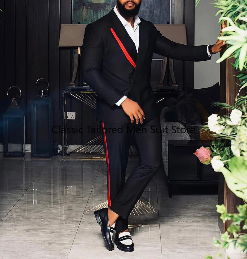 Black Men's Suits Slim Fit Shawl Lapel Formal Wedding Business Casual 2 Piece