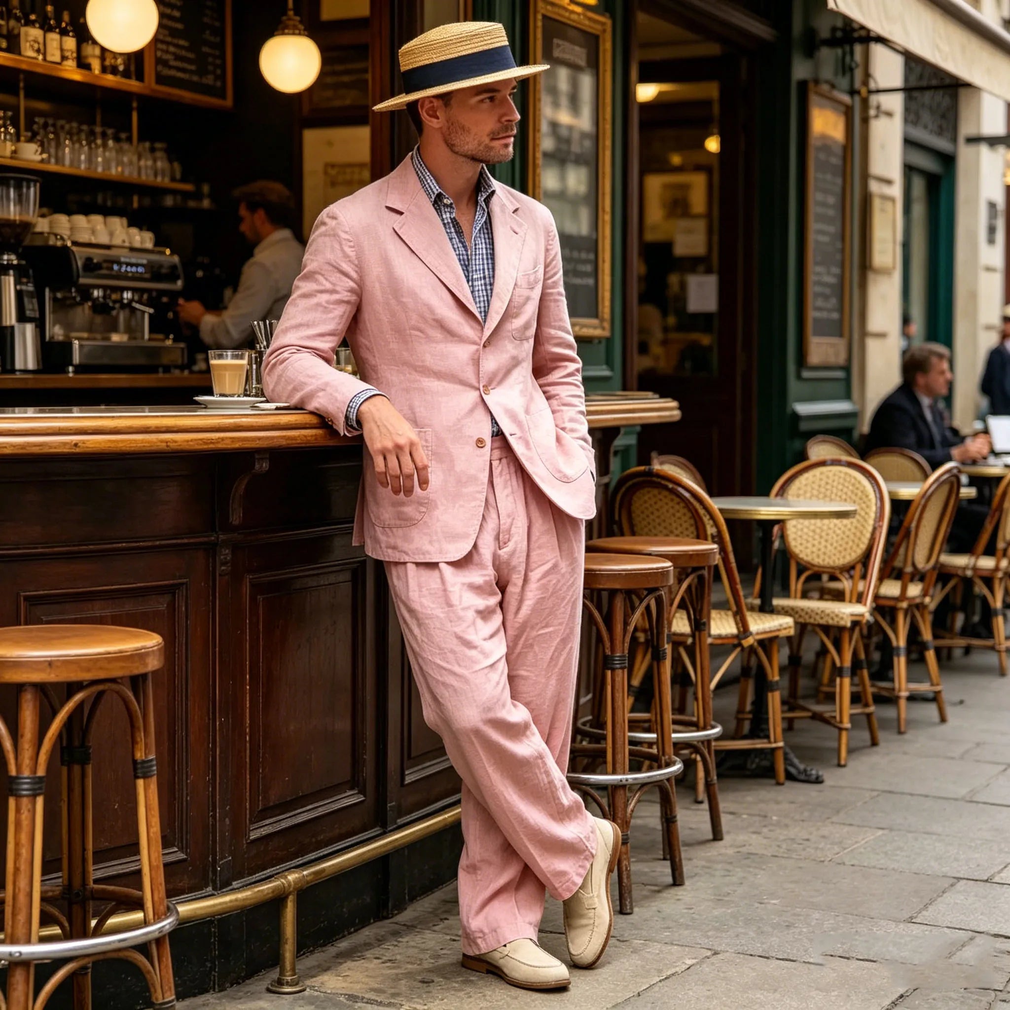 Men's Linen Suit 2 Pieces Luxury Slim Fit Casual Blazer Straight Leg Pants Breathable Wrinkle Resistant Lightweight For Wedding