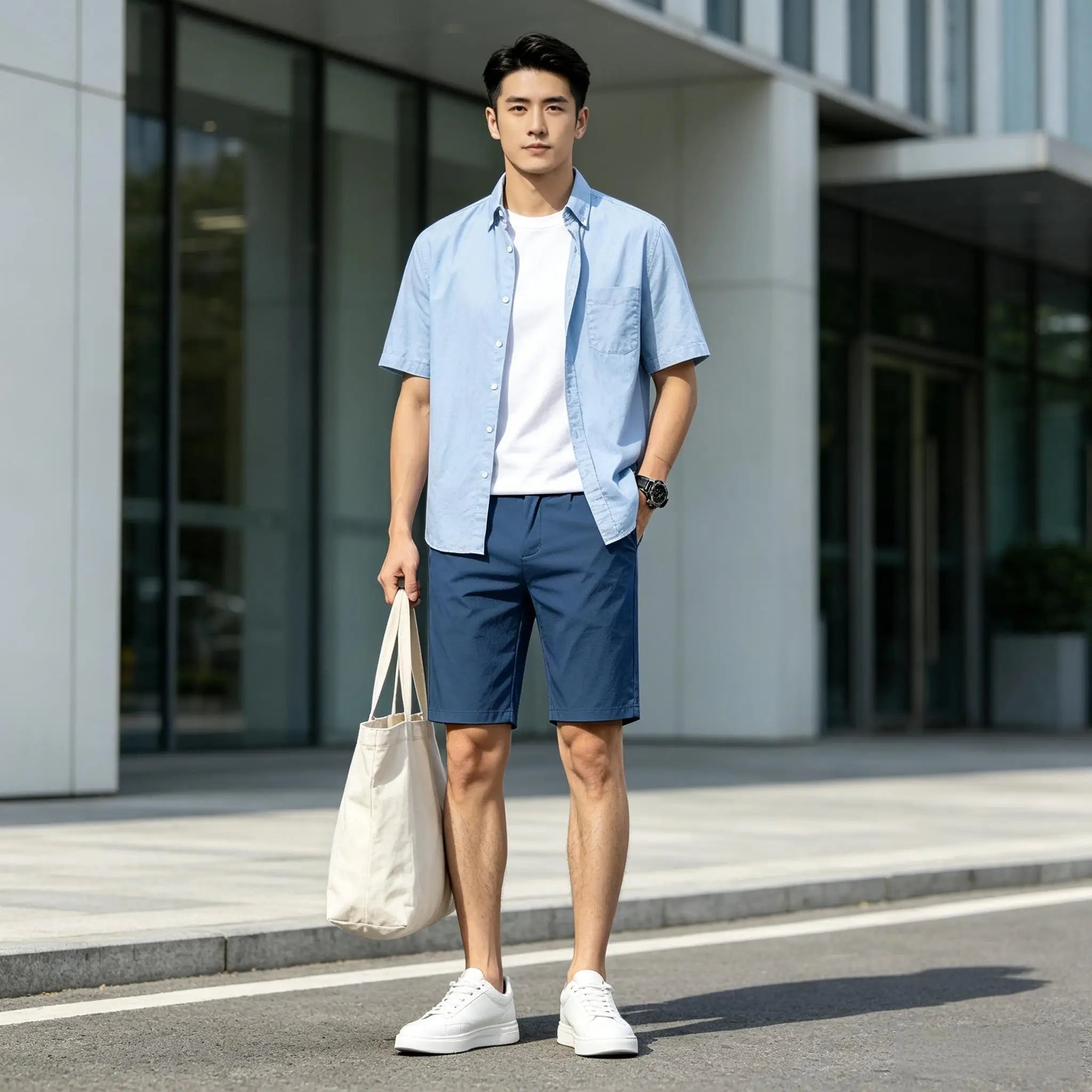 Men Cotton Solid Knee Length Bermuda Shorts Straight Chino Shorts Front Back Pockets Breathable Summer Beach Daily Casual Shorts