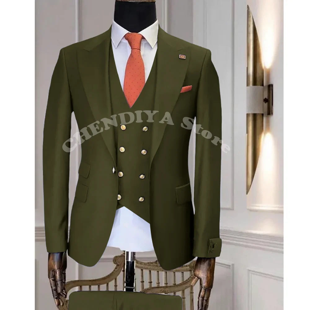 Navy Blue Business Suits Men Wedding Groom Tuxedo Single Breasted Notch Lapel Prom Party Slim Fit 3 Piece High Quality Outfit