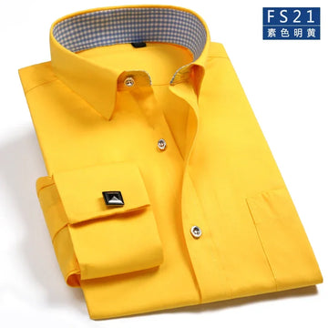 2025 Classic Regular Fit White French Cufflinks Men's Business Dress Long Sleeve Shirt Lapel Men Social Shirt