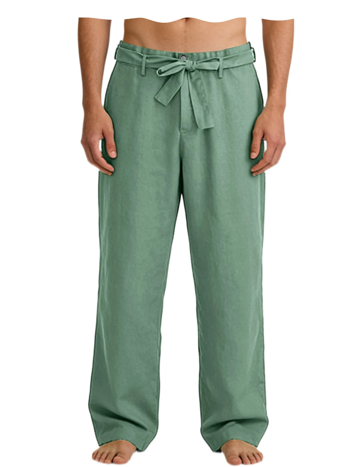 Vintage Men's Tie Waist Linen Blend Pants High Waist Wide Leg Casual Trousers Soft Breathable Lounge Pants for Men