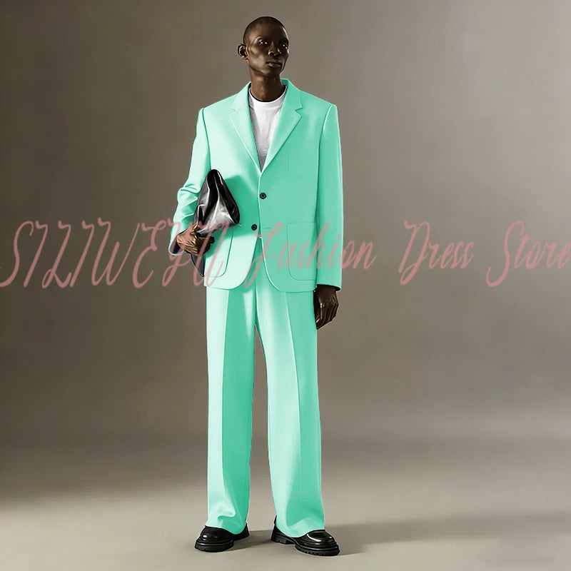 Loose Casual Men Suit Sets 2 Pieces Jacket Pants Business Blazer Set Social Party Fashion Trousers Roupas Masculino