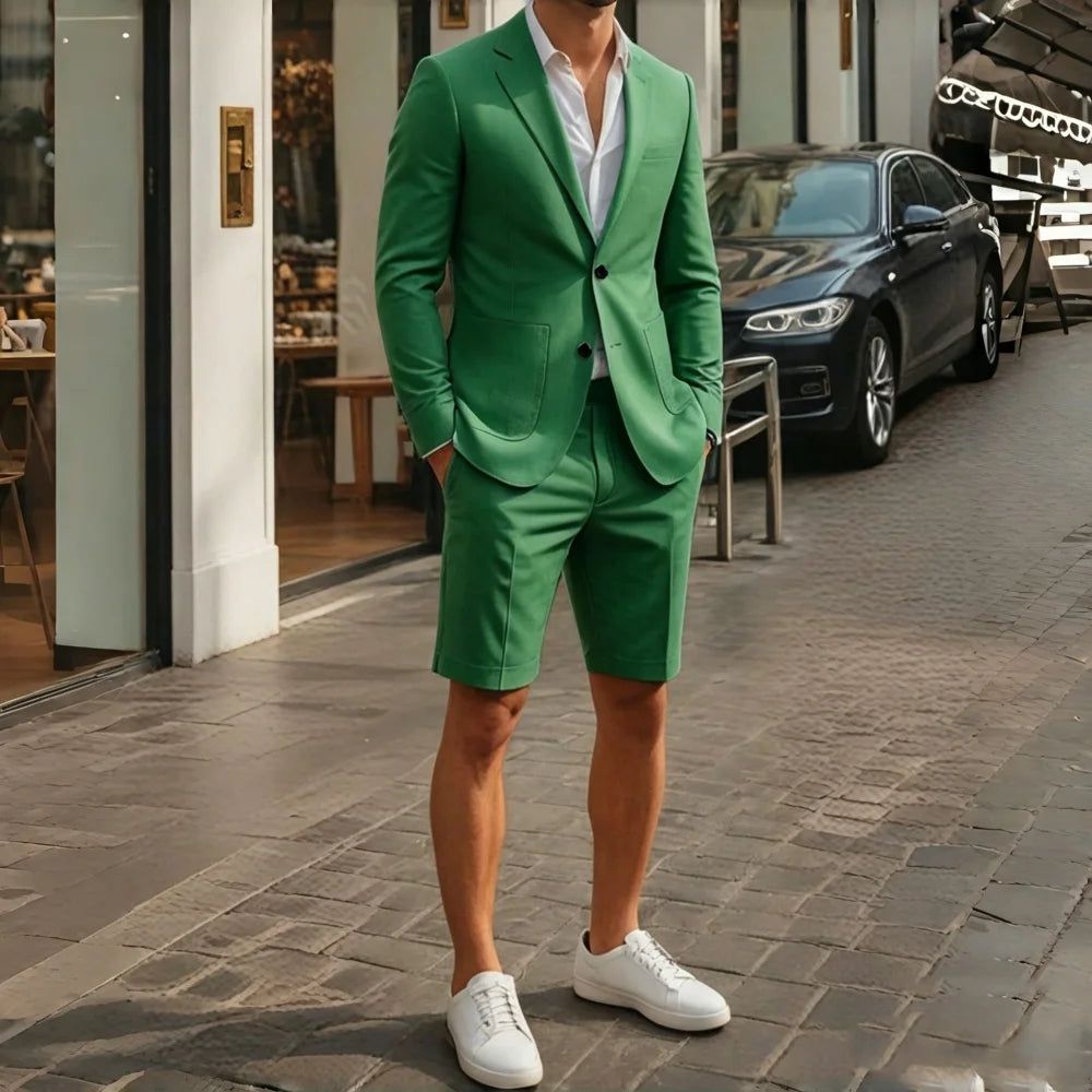 Sky Blue Summer Men Suits with Short Pants 2 Pieces Beach Men Suits Casual Lightweight Blazer Shorts Set for Holiday Party