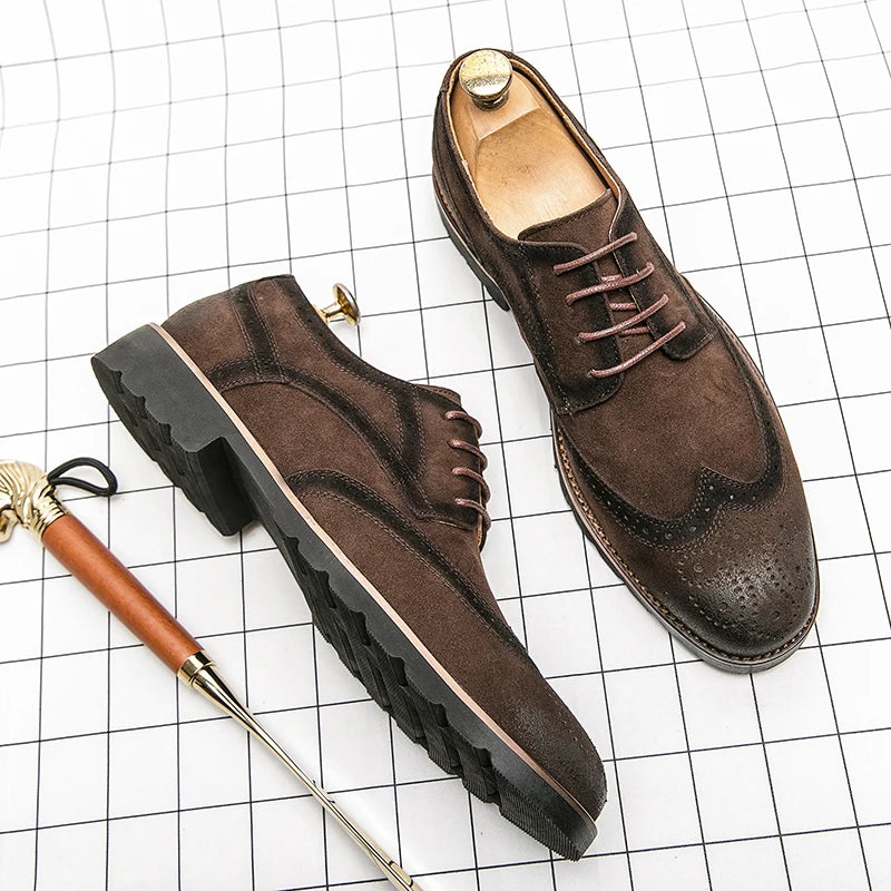 Handmade Mens Wingtip Oxford Shoes Cow Leather Brogue Men's Dress Shoes Classic Business Formal Shoes for Men Zapatillas Hombre