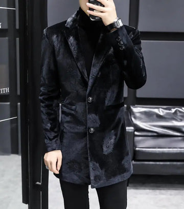 Winter Velvet Wool Blends Jacket Men Fashion Slim Long Business Business Windbreaker Social Streetwear Overs Clothing3xl