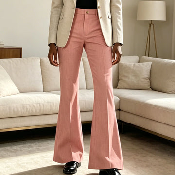 Men's Beige Linen Flare Pants High Waist Bell Bottom Lightweight Wrinkle Resistant Slim Fit Trousers For Summer Business Casual