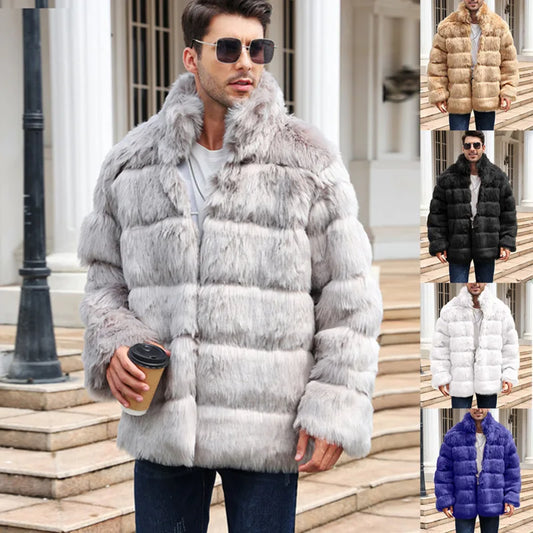 PFHQ Autumn Winter New Men's Faux Fur Plush Coat Stand Collar Long Sleeve Korea Fashion Male Tops New Streetwear 21Z8036