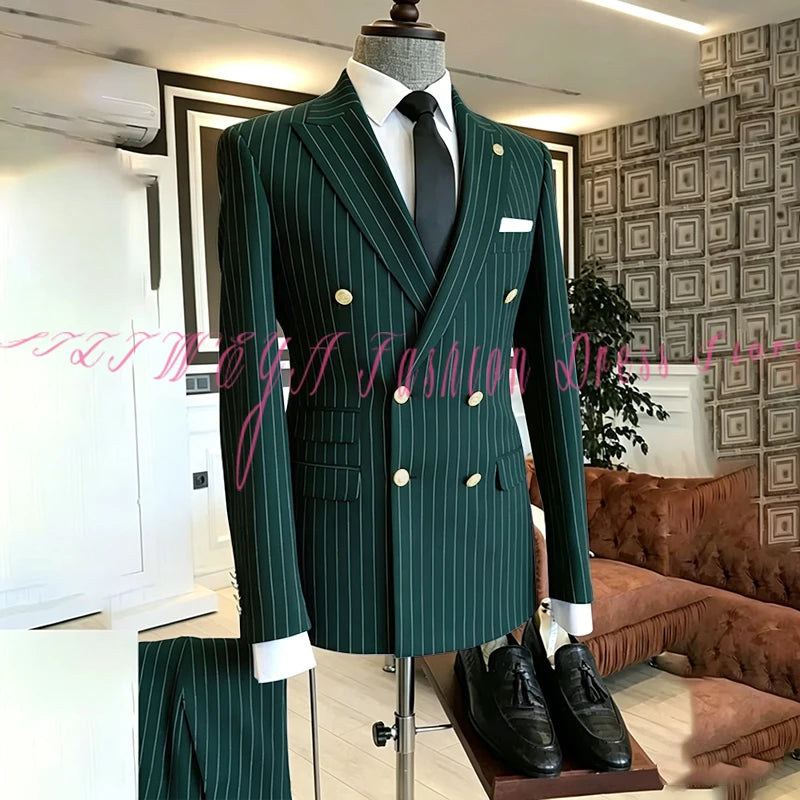2025 Men's High-End Boutique Suit Stripe Trousers Set Wedding Party Fashion Business Casual Trendy Two-Piece Ensemble