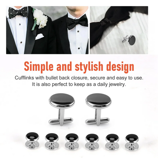 Cufflinks and Studs Set for Tuxedo Shirts Business Wedding 2 Cufflinks and 6 Studs