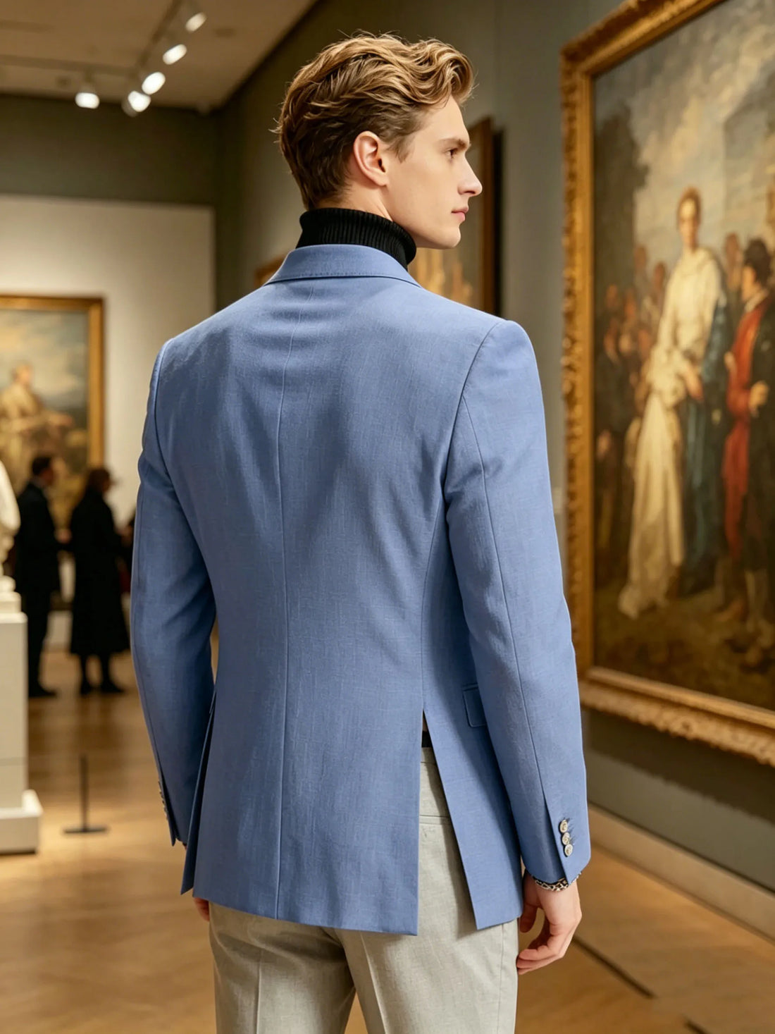 Men's Linen Blazer Double Breasted Peak Lapel Slim Fit Lightweight Breathable Cool Fashion Formal Jacket For Summer Business