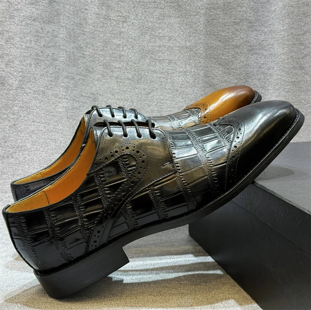 Italian Men's Genuine Leather Oxfords Classic Plain Toe Formal Shoes Lace-Up Wedding Party Office Dress Footwear