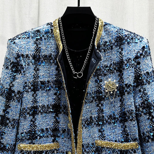 PFHQ Korean Fashion Temperament Men's Jacket Design Sequin 2024 Contrast Color Long Sleeve Male Tops New Luxury 21Z6108