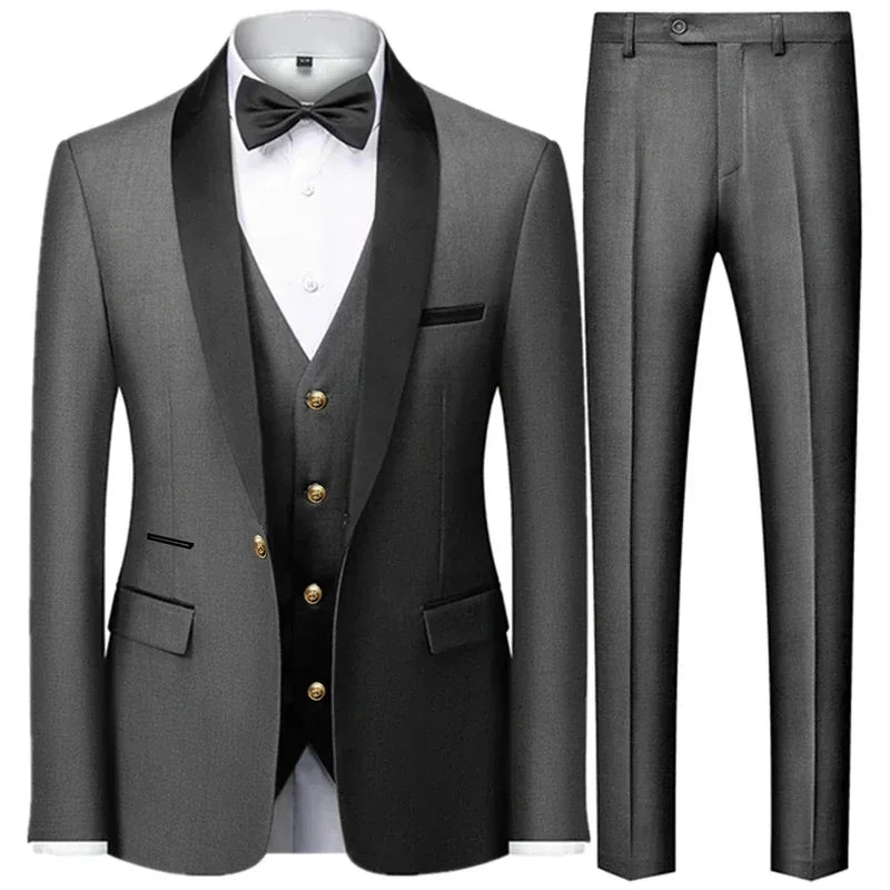 3 Pieces Suits Men Fashion Slim Fit Blazer Vest Pants Set Formal Business Wedding Tuxedos Men Casual Clothing Jacket Trousers