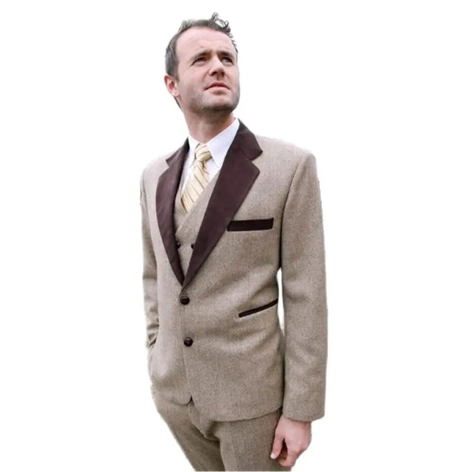 New Classic Men’s Suit Smolking Noivo Terno Slim Fit Easculino Evening Suits For Men Groom Tuxedos Champagne Blazer Brown Weddin