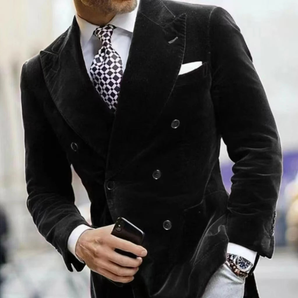 Slim Fit Men's Velvet Suits 1 Piece Blazer Double Breasted Peak Lapel Suits Formal Wedding Prom Dinner Party