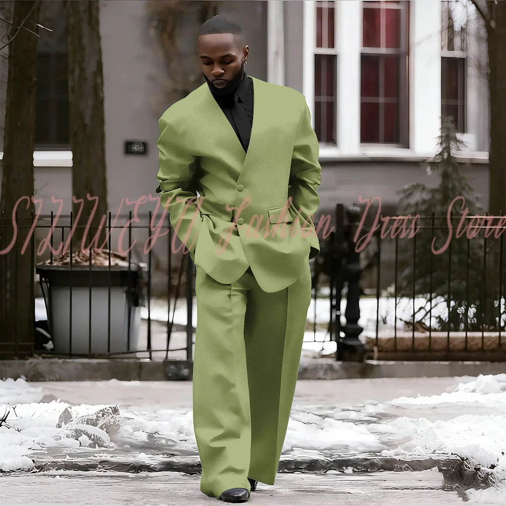 Single Breasted Red Men's Suit 2 Pieces Jacket Pants Loose Style Business Casual Work Commute Daily Social Blazer Set