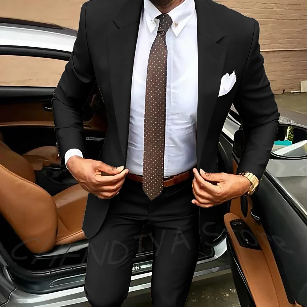 Dark Brown Men's Suits Classic Notched Lapel Slim Fit 2 Pieces Chic Single Breasted Formal Dinner Business Outfits Jacket Pants