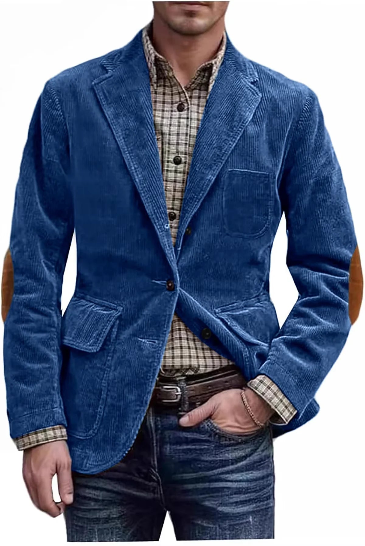 Men's Hunting Corduroy Blazer with Elbow Patches Vintage Tan Notched Lapel Casual Jacket British Slim Fit Daily Work Suit Coat
