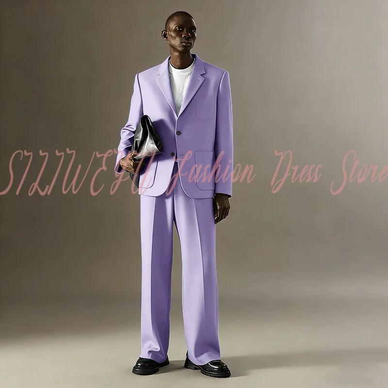 Loose Casual Men Suit Sets 2 Pieces Jacket Pants Business Blazer Set Social Party Fashion Trousers Roupas Masculino