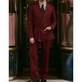 Men's Khaki Suit 2 Piece Set Double Breasted Peak Lapel Blazer Straight Leg Pants Fashion Formal Outfit Business Casual Wedding