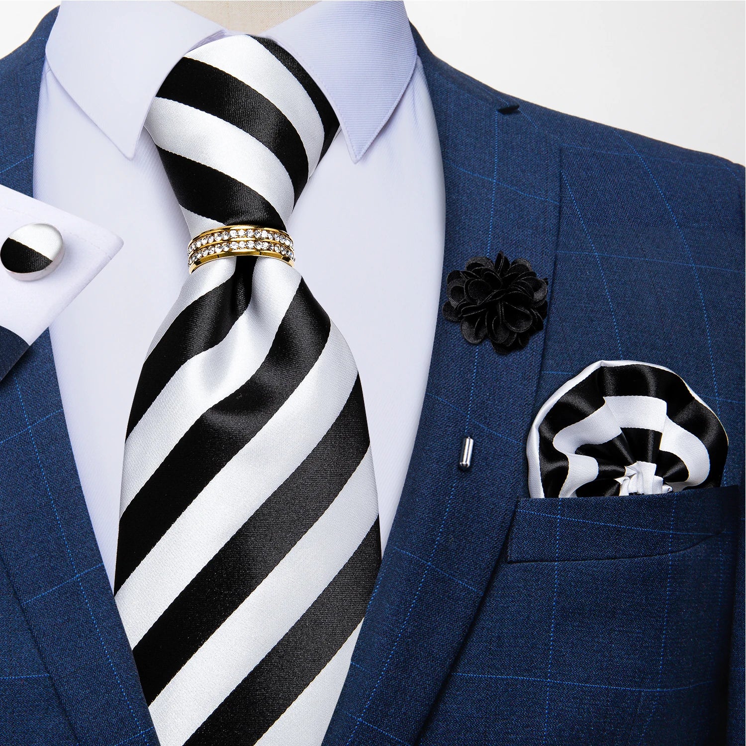 8cm Men Silk Tie White Solid Necktie Men's Formal Wedding Party Ties Cufflinks Hanky Flower Brooch Set Men Gift Corbatas DiBanGu