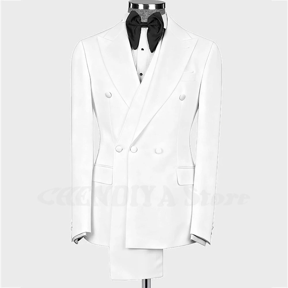 High Quality Man Suit Two Piece Peaked Lapel Slim Fit Jacket with Black Pants Formal Outfit Business Party Groom Wedding Set