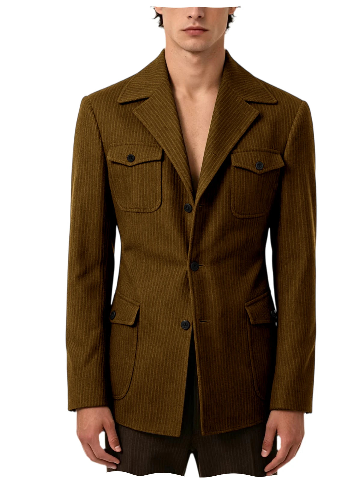 Men's Pinstripe Blazer Slim Fit Notched Lapel Lightweight Breathable Multi Pocket Comfortable Casual Sport Coat For Summer