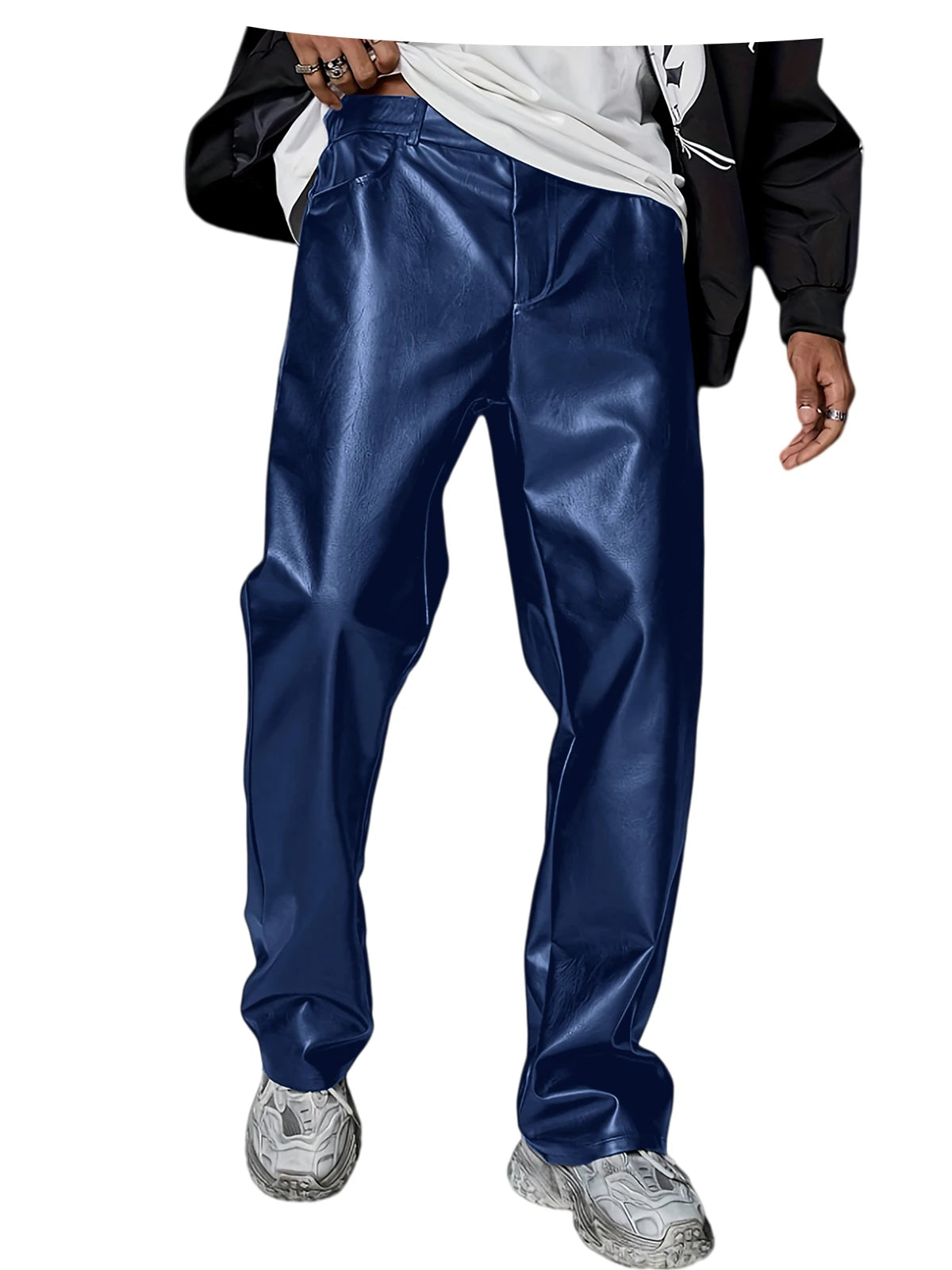 Men's Faux Leather Wide Leg Pants High Waist Loose Straight Trousers Hip Hop Streetwear Club Party Casual Bottoms