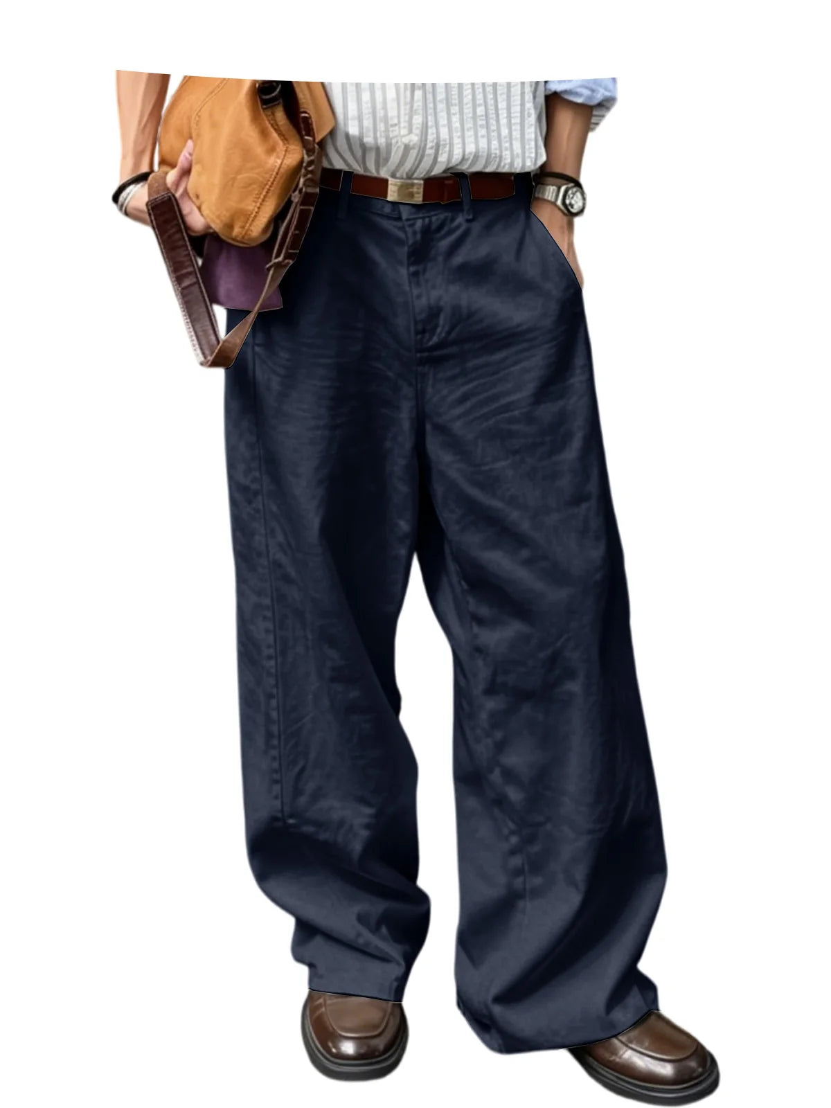 Men's Wide Leg Pants Casual Loose Fit Chino Trousers Vintage Streetwear Baggy Trousers for Daily Wear